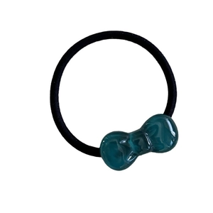 Mini cute dark teal resin bow hair tie with high elastic black rubber band for girls