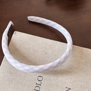 Chic light purple plaid fabric sponge headband with handmade tag for women hair accessories