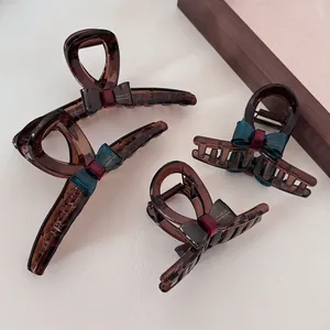 Elegant Bowknot Acrylic Hair Claw Clip Tortoiseshell Shark Clip Contrast Color Bow Hair Tie Fashion Handmade Hair Accessories For Women