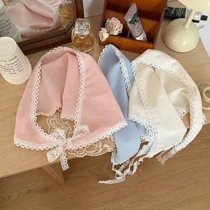 Foulard Triangulaire Pastoral Français en Dentelle Avec Broderie de Nœud Écharpe de Cheveux en Mousseline Rétro Doux Femme Photographie Protection Solaire Coiffure