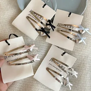 Silver Alloy Heart Bow Hair Clips Sweet Satin Ribbon Bowknot Side Slap Pins For Women Girls Y2K Daily Headwear Accessories