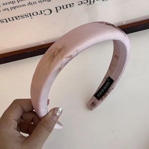 Pink marble pattern satin padded headband with soft sponge filling and silk finish