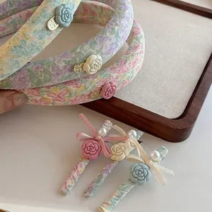 Elegant Camellia Floral Fabric Headband And Hair Clip Sweet Pastoral Style Flower Hair Accessories For Women Daily Headpiece