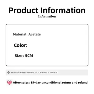Detail view showing acetate hair clip specifications and 5cm size measurements