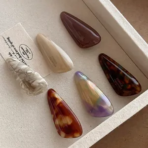 French Acetate Hair Clip Handcrafted Marble Tortoiseshell Texture Duckbill Clip Minimalist Side Fringe Clip Women Jewelry
