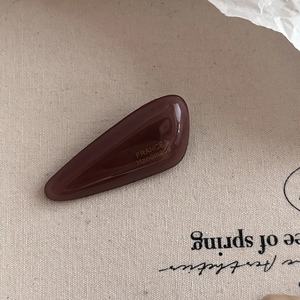 French style dark brown acetic acid water-drop hair clip with handmade gold lettering