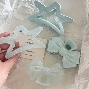 Acrylic Jelly Blue Starfish Bowknot Hair Claw Clip Summer Large Shark Clip Fashion Hair Accessories For Women Daily Styling
