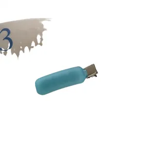 Matte sky blue checkered hair clip with durable silver metal duckbill grip