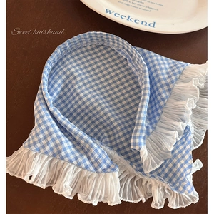 Fascia per Capelli in Pizzo Gingham Francese per Donna Dolce Stile Pastorale Cerchietto a Triangolo a Quadretti Accessori