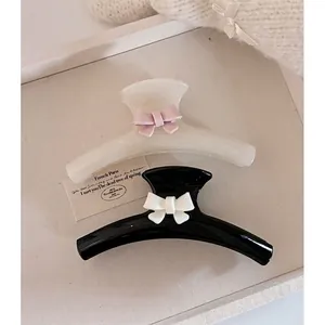 French Style Large Acrylic Bow Hair Claw Clip For Women Elegant Shark Hair Clip For Thick Hair Daily Hair Accessories