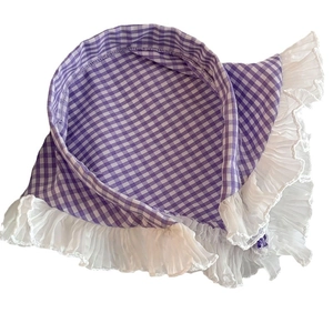 Fascia per capelli in pizzo a quadretti viola con volant in stile francese