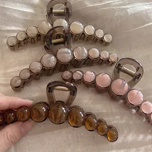 Elegant Acrylic Artificial Pearl Beaded Hair Claw Clip For Women Large Shark Clip For Thick Hair Commute Headwear Accessory