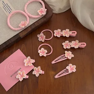 Douce Barrettes à Cheveux Sakura Rose Motif Floral en Tissu Pinces Latérales Pinces Bec de Canard BB pour Femme Fille Accessoires de Coiffure à la Mode