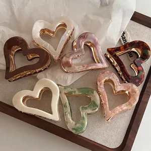 Fashion Heart Acetate Hair Claw Clip Hollow Exquisite Tortoiseshell Shark Clip Back Head Half Up Hair Accessories For Women