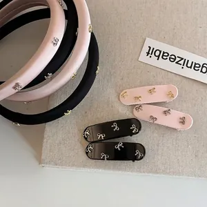 Dolce Cerchietto con Fiocco in Satin Set Clip per Capelli Fiocco in Metallo Rosa Nero Clip per Frangia Accessori per Capelli Donna
