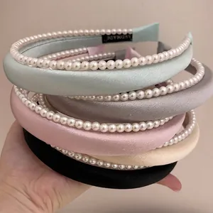 Serre-tête Rembourré en Satin Élégant Avec Embellissement de Fausse Künstliche Perle Pour Femme Accessoire de Cheveux Fait Main