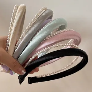 Lot de serre-têtes en satin et perles en cinq couleurs douces pour coiffure élégante