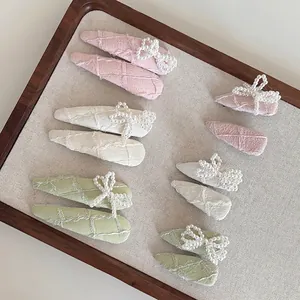 Pinces à Cheveux en Tissu Jacquard Nœud en Künstliche Perles Élégante Barrette BB en Dentelle Française pour Femmes Mode