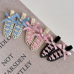 Balletcore Satin Ribbon Bow Hair Clip Handmade Metal Rhinestone Duckbill Clip Fashion Commute Hair Accessory For Women