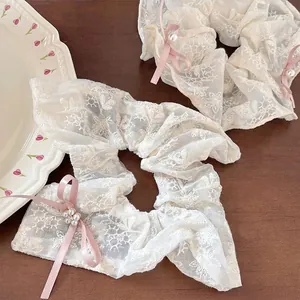 Süße Spitze Schleife Haargummi Mit Künstliche Perlenimitat Blumenstickerei Haarseil Für Damen Koreanischer Stil Haarschmuck
