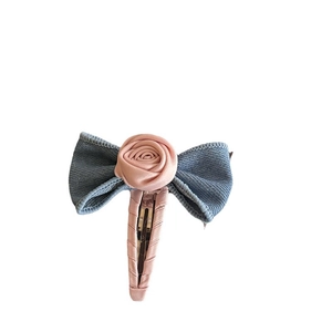 Barrette à cheveux avec nœud en denim bleu et rose rose, accessoire en tissu pour femme