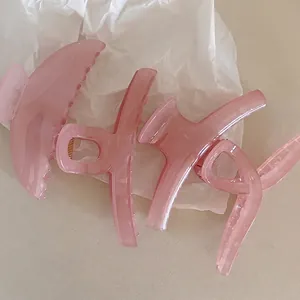 Barrettes à cheveux rose gelée élégantes pour femmes, lot de quatre grandes pinces en résine