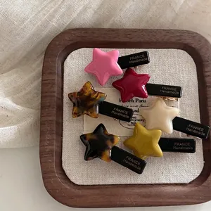 Acetate Star Hair Clip For Women French Handmade Style Geometric Five-Pointed Star Bangs Clip Vintage Hair Accessories Headwear