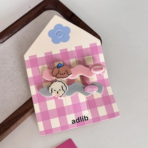 Cute cartoon poodle and bichon wave hair clips set on adlib decorative paper card