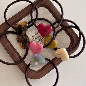 Élastique Cheveux en Acétate Cœur Rétro Français Haute Élasticité Corde Cheveux Couleurs Bonbon Accessoires Coiffure Mode Femme