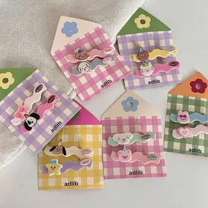Colorful cartoon bear and star wavy hair clips set for girls in macaron shades