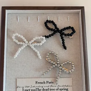 Elegant Beaded Bow Hair Clip Faux Artificial Pearl Alloy Duckbill Clip For Women Ballet Style Handmade Fashion Hair Accessories Gift