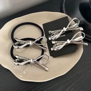 Silber Metall Schleife Haarklammer Und Elastisch Haargummi Für Damen Mode Pendeln Geometrisch Schleifenknoten Haarschmuck