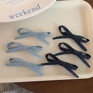 Handmade Denim Fabric Bow Hair Clip Set Delicate Small Bowknot Hairpins For Women Girls Casual Daily Styling Hair Accessories
