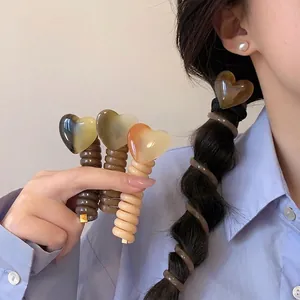 Japanese Style Heart Shape Resin Spiral Hair Tie Ponytail Holder Braiding Artifact For Women Minimalist Hair Accessories