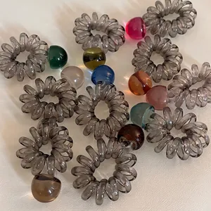 Korean Style Telephone Cord Hair Ties Transparent Acrylic Ball Spiral Elastic Hair Rope Seamless Ponytail Holder For Women