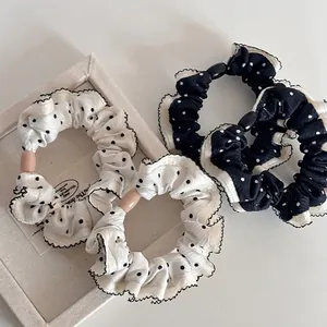 Vintage Polka Dot Ruffled Hair Scrunchies Sweet Wavy Edge Elastic Hair Ties Fabric Scrunchie For Women Hair Accessories