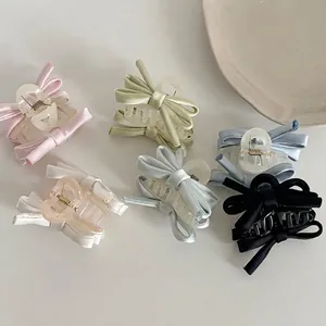 Ballet Style Satin Bow Hair Claw Clip For Women Elegant Solid Color Ribbon Hair Jaw Clip For Thick Hair Styling Accessories