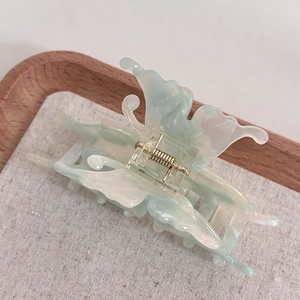 Elegant light green marbled acetate butterfly hair claw clip for women's hair styling