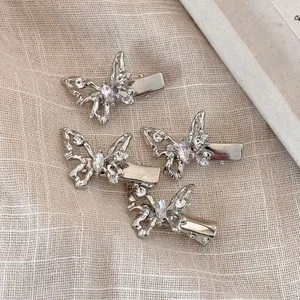 Eleganter Legierung Schmetterling Haarspange Strass Eingelegt Entenschnabelklemme Damen Zarte Silberne Haarschmuck