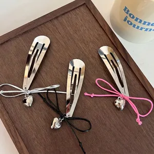Fermaglio per Capelli BB con Pendente a Cuore e Fiocco in Stile Coreano in Lega Clip Laterale per Donna Ragazza
