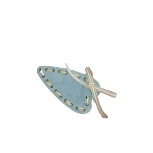 Blue marble acetate hair clip with a woven beige ribbon bow in a stylish design