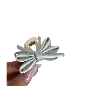 Light green satin bow hair claw clip for elegant ballet style hairstyle accessories