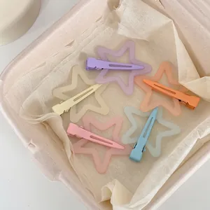 Pinces à Cheveux Étoile Creuse Y2K Acrylique Couleur Macaron Barrette Bec de Canard Mignonne pour Frange Accessoire Cheveux Femme