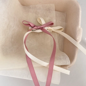 Pink and white satin double bow hair clips with long streamers for women hair styling