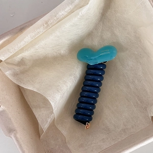 Blue heart acetate hair clip with spiral design and France Handmade engraving