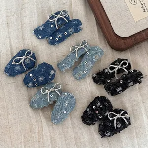 Handmade Denim Tweed Bowknot BB Hair Clip For Women Retro Frayed Edges Bangs Clip Fashion Daily Commuter Hair Accessories