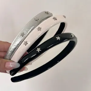 Korean Star Padded Headband For Women Sweet Cool High Skull Top Hair Hoop Rhinestone Star Narrow Edge Hair Accessories