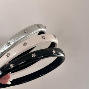 Star rhinestone thick hairbands in silver, cream white and black faux leather finish
