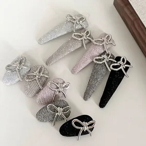 Silver Glitter Bowknot Hair Clip Korean Minimalist Geometric BB Clip Duckbill Hairpin For Women Daily Fashion Hair Accessories