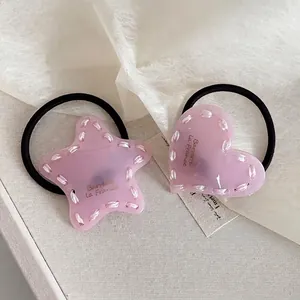 Lazo para el Pelo con Cinta Rosa Corazón Estrella Estilo Coreano Lindo Banda Elástica para el Cabello para Mujer Hecho a Mano Accesorios de Pelo Rosa